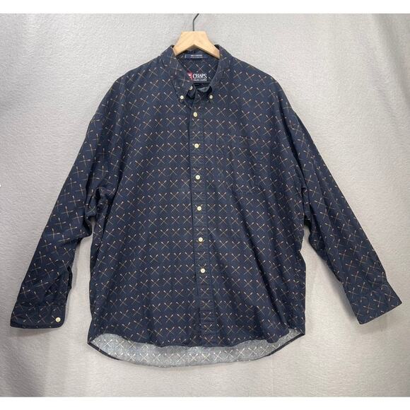 Vtg Chaps Ralph Lauren Shirt Mens XL Blue Oars Sailing Paddle Nautical Fisherman - Picture 1 of 9